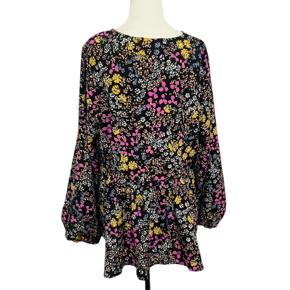 Shein Curve Floral Blouse Long‎ Sleeve V Neck Button Front 1XL - Picture 9 of 11